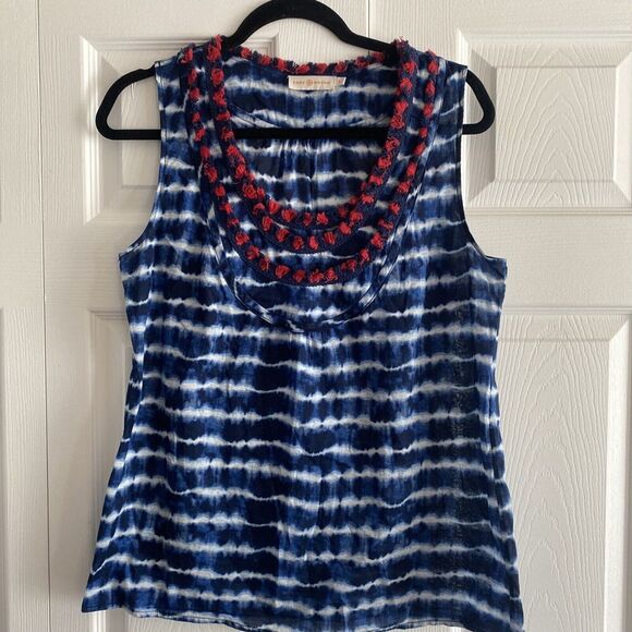 Tory‎ Burch Tank Blue Tie Dye Small Vacation Beach Cruise Beach Americana - Picture 1 of 6
